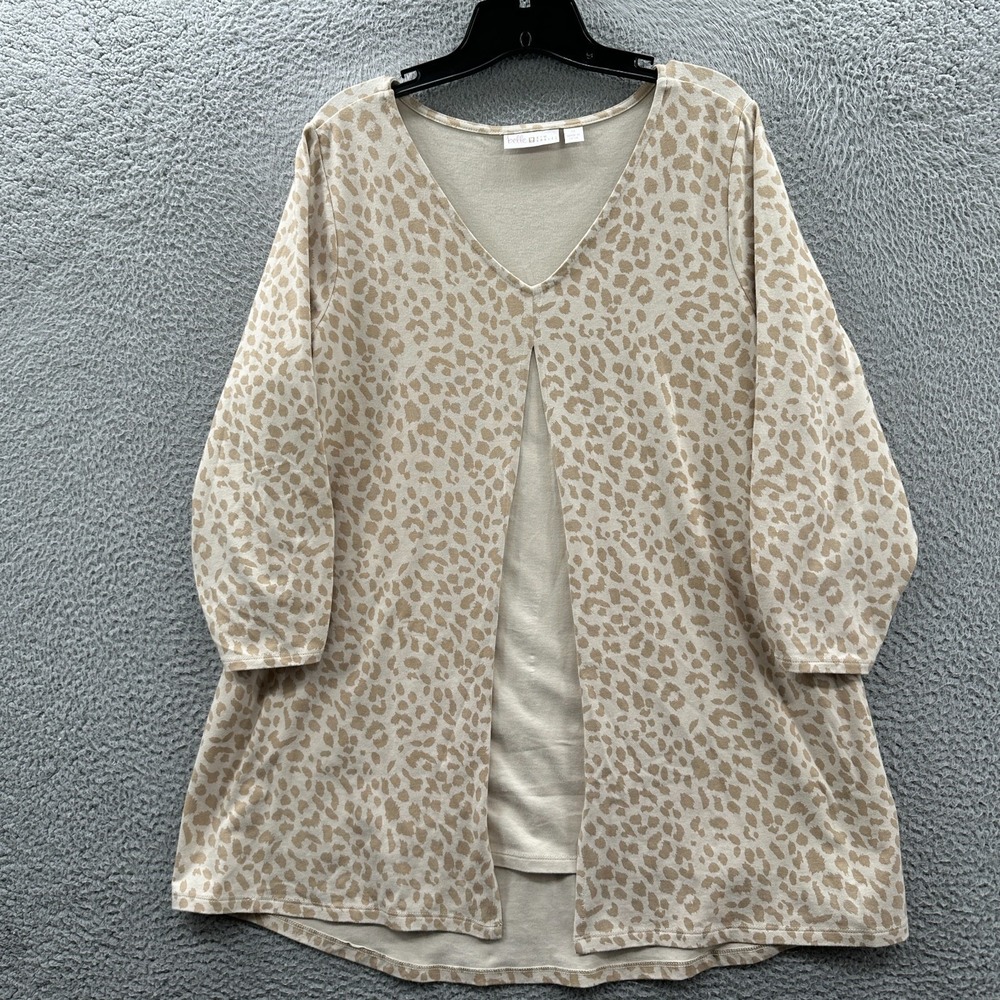 BELLE by Kim Gravel Blouse Womens 1X Top Long Sleeve Beige*